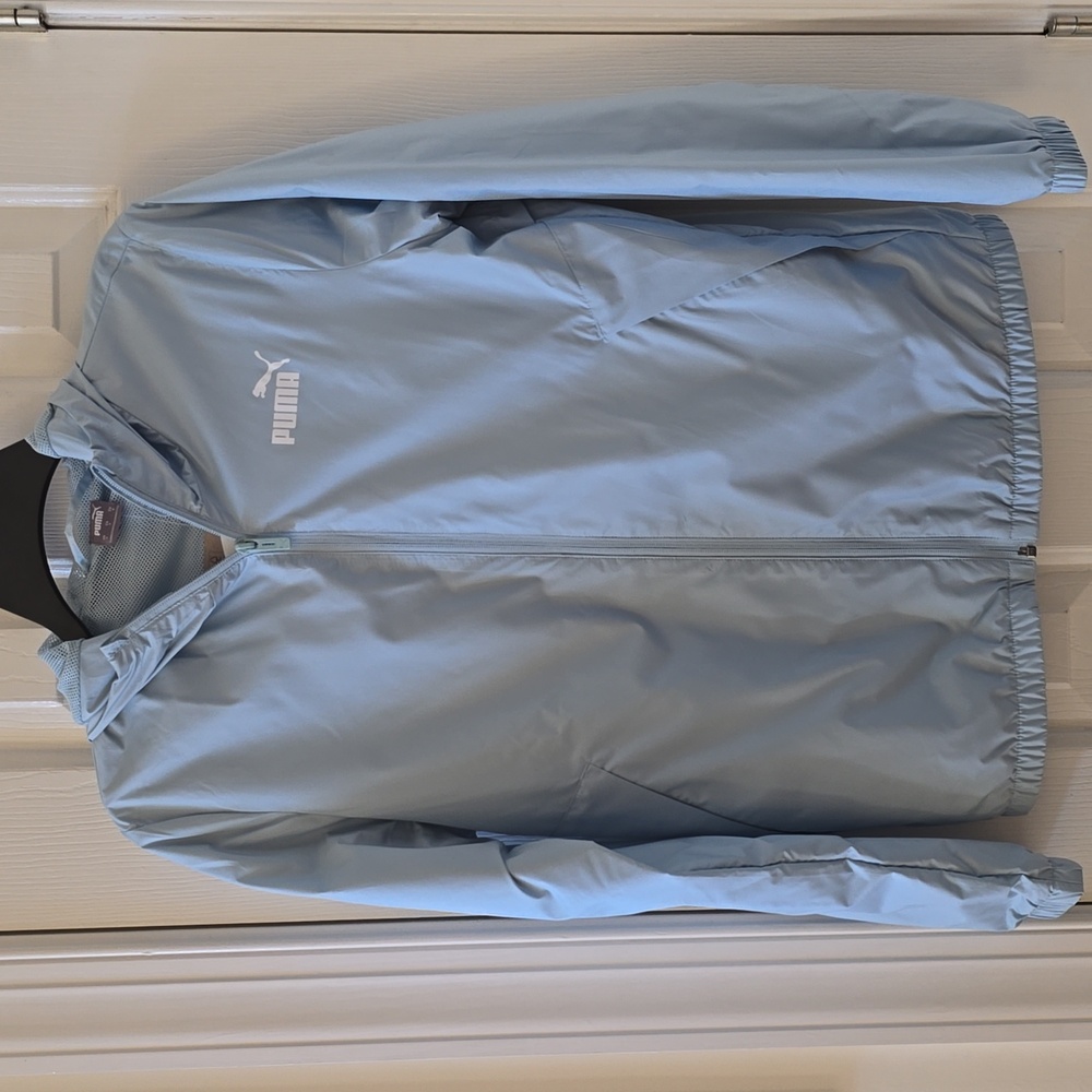 PUMA BRAND SIGNATURE WOMEN'S LIGHT BLUE FRONT ZIPPERED HOODED JACKET SIZE SMALL